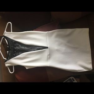 White and black short dress by “just me”